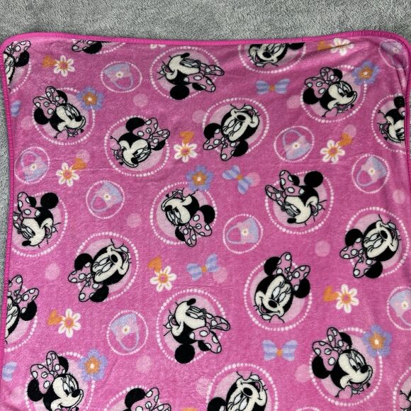 Disney Junior Minnie Mouse Plush Baby Girl Baby Blanket Pink 70s Retro Groovy - Picture 6 of 10